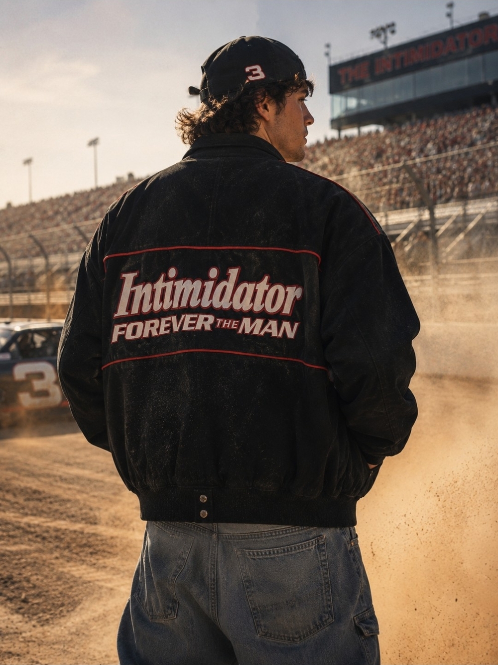 Dale Earnhardt Black Suede Intimidator Embroidered Bomber Racing Jacket Y2K